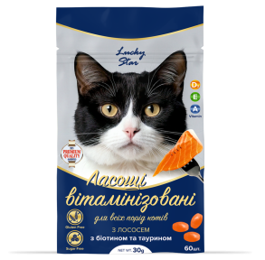 Ласощі для котів вітамінізовані з лососем, 30 г 60 шт/уп
