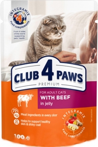 АКЦИЯ-25% Club 4 Paws Premium влажный корм для котов говядина в Желе 100 г