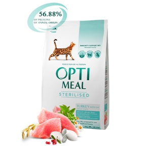 Optimeal сухий корм для стерилізованих кішок і кастрованих котів з індичкою і вівсом