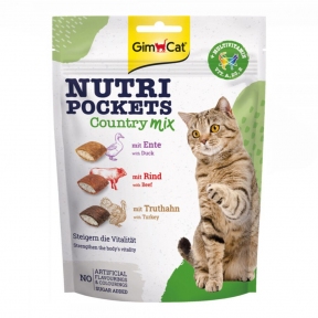 GimCat Nutri Pockets Country Mix & Multi-Vitamin ласощі для кішок качка з яловичиною і індичка з вітамінами 150г