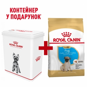Акция Сухой корм Royal Canin Pug Puppy 1,5кг в подарок контейнер