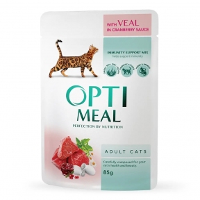 АКЦИЯ-30% Optimeal телятина в клюквенном соусе Влажный корм для кошек 85 г
