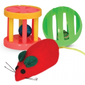 Набір іграшок для кішок миша з кулею і брязкальце з барабанчиком