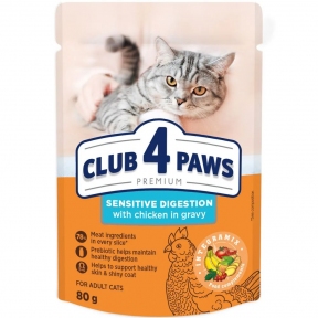 Club 4 Paws Premium Влажный корм для кошек с чувствительным пищеварением с курицей в соусе 80 г