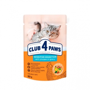 Club 4 Paws Premium Влажный корм для кошек с чувствительным пищеварением с курицей в соусе 80 г