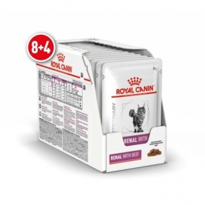 АКЦИЯ Royal Canin Renal Feline Beef Pouches влажный корм для кошек при болезнях почек с говядиной 8+4 по 85 г