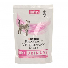 Purina Veterinary Diets UR Urinary Feline (пауч) Лечебные консервы для кошек при мочекаменной болезни, с лососем 85 г