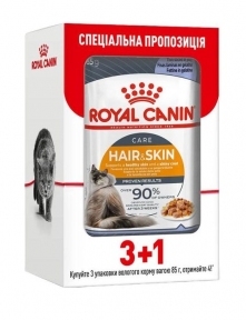 АКЦИЯ Royal Canin Hair & Skin Care Влажный корм для взрослых кошек 3+1 по 85 г