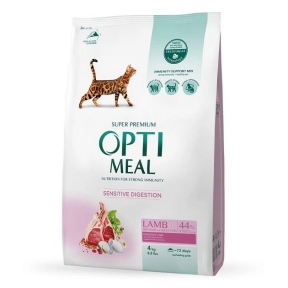 АКЦИЯ Optimeal Сухой корм для взрослых кошек со чувствительным пищеварением со вкусом Ягнятины 4 кг