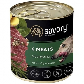 Вологий корм Savory Dog Gourmand для дорослих собак усіх порід 4 м'яса 400 гр.