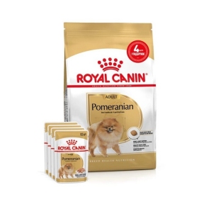 АКЦИЯ Royal Canin Pomeranian Adult корм для взрослых собак породы померанский шпиц 1,5 кг + 4 паучи