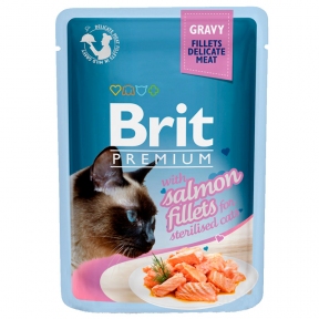 Brit Premium Cat pouch для стерилизованных котов филе лосося в соусе 85г