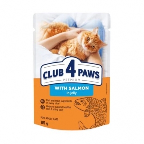Акция Клуб 4 лапы влажный корм для кошек лосось в желе 85г