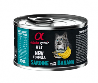 Влажный корм Alpha Spirit Sardine with Banana Complete для взрослых кошек, с сардиной и бананом, 200 г
