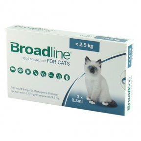 Бродлайн (Broadline) краплі на холку від бліх, кліщів і гельмінтів для кішок до 2,5 кг