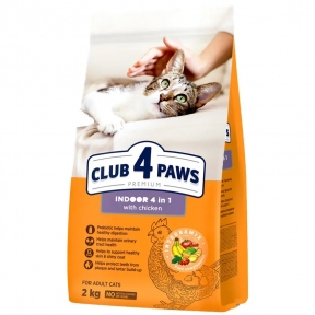 АКЦІЯ -15% Club 4 Paws Premium 4 в 1 Сухий корм для дорослих кішок що живуть у приміщенні з куркою 2 кг